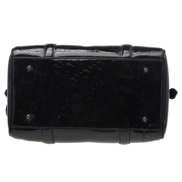Pre Owned Dior Black Oblique Monogram Patent Leather Boston Bag