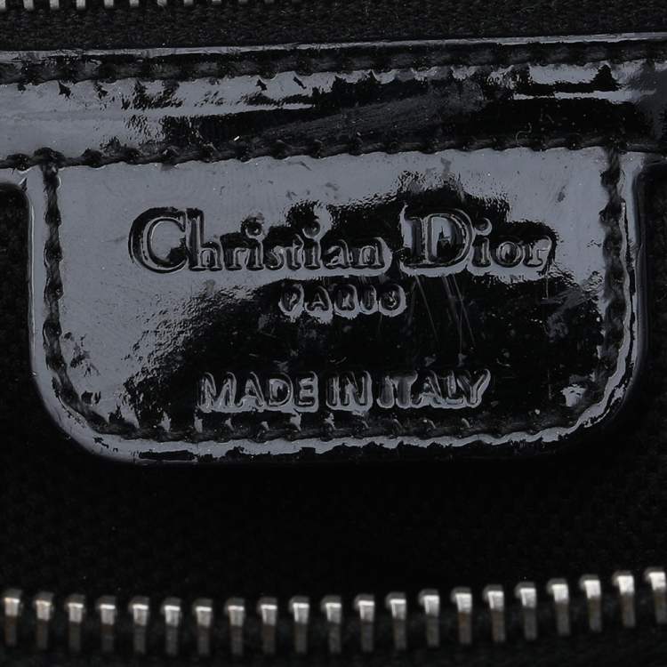 Pre Owned Dior Black Oblique Monogram Patent Leather Boston Bag