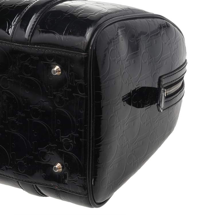 Pre Owned Dior Black Oblique Monogram Patent Leather Boston Bag