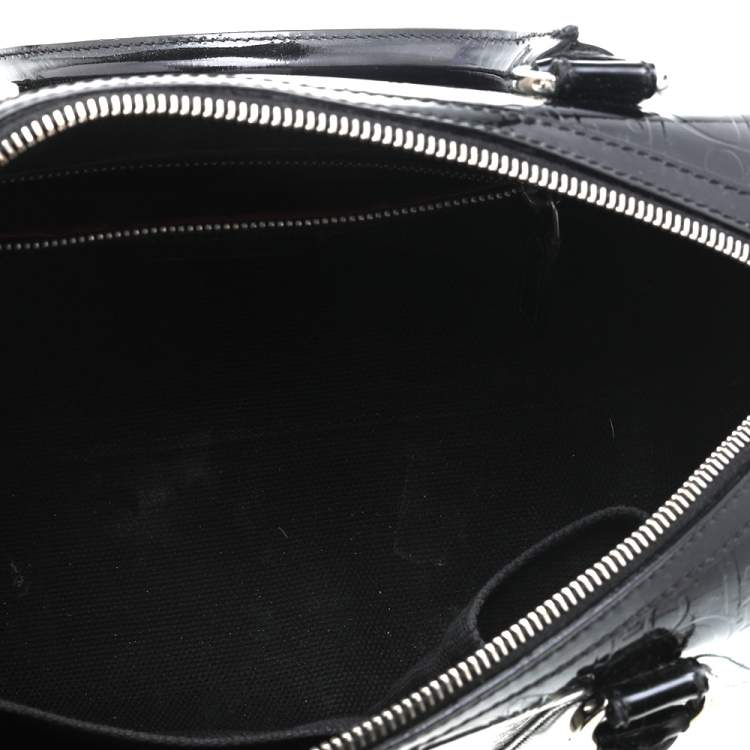Pre Owned Dior Black Oblique Monogram Patent Leather Boston Bag