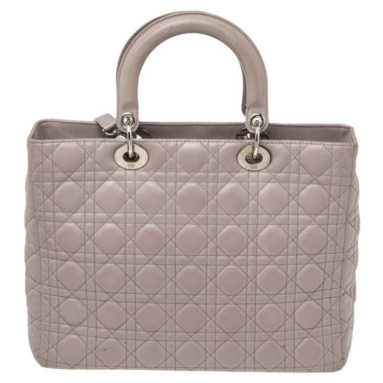 Pre Owned Dior Grey Cannage Leather Large Lady Dior Tote