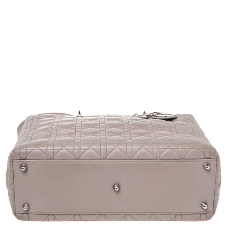 Pre Owned Dior Grey Cannage Leather Large Lady Dior Tote