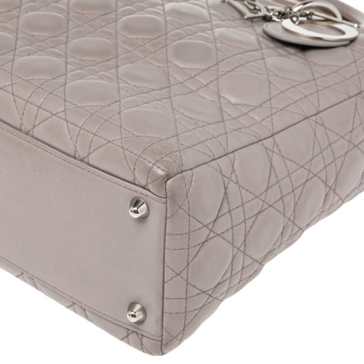 Pre Owned Dior Grey Cannage Leather Large Lady Dior Tote