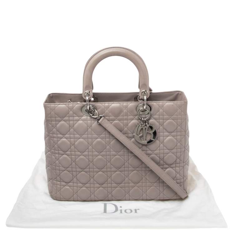 Pre Owned Dior Grey Cannage Leather Large Lady Dior Tote