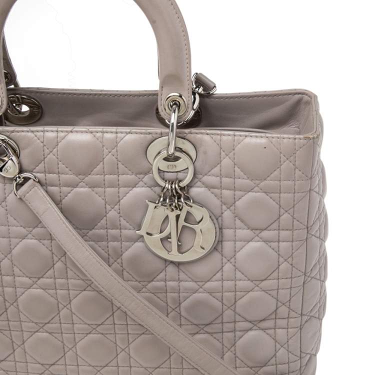Pre Owned Dior Grey Cannage Leather Large Lady Dior Tote