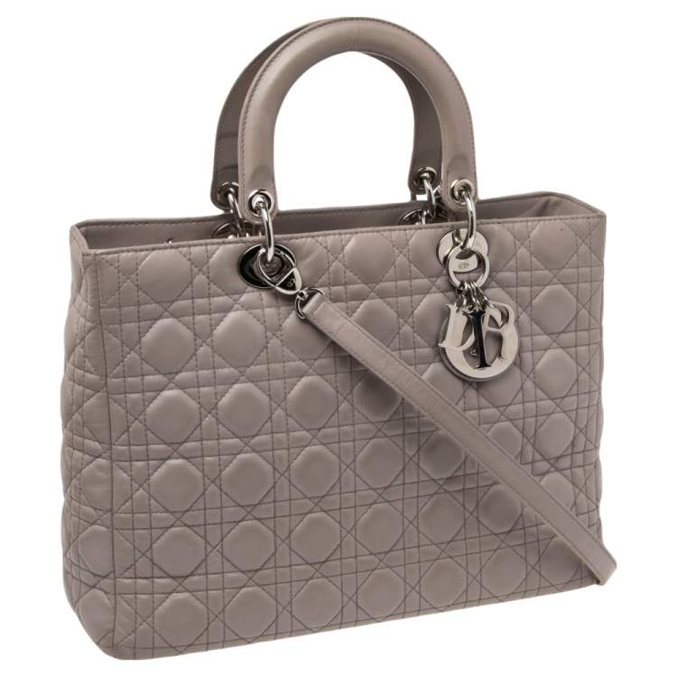 Pre Owned Dior Grey Cannage Leather Large Lady Dior Tote