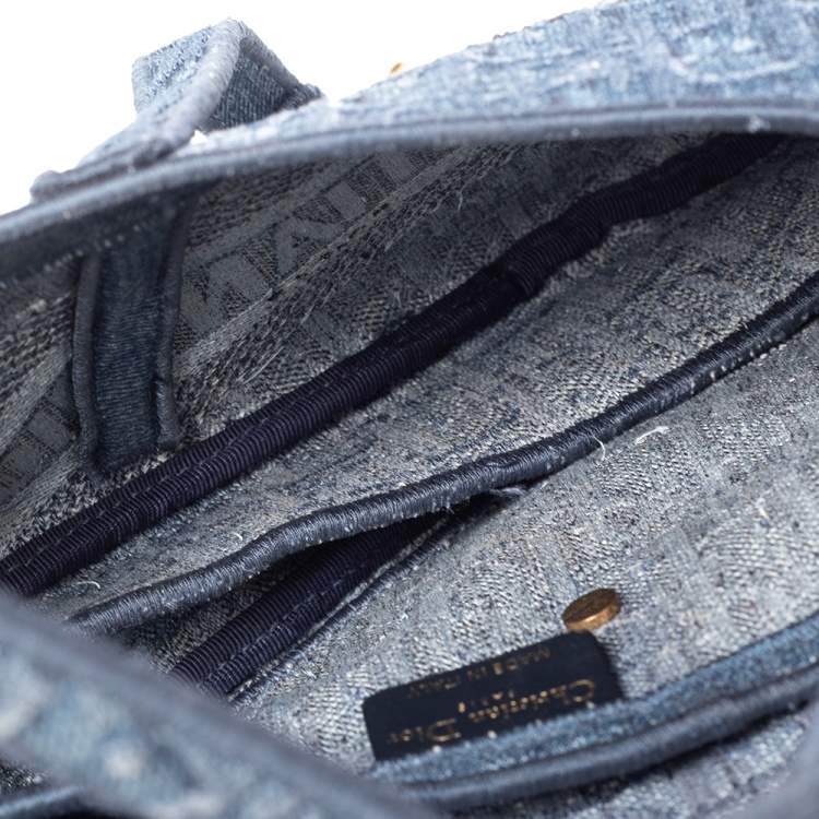Pre Owned Dior Blue Oblique Denim Saddle Bag