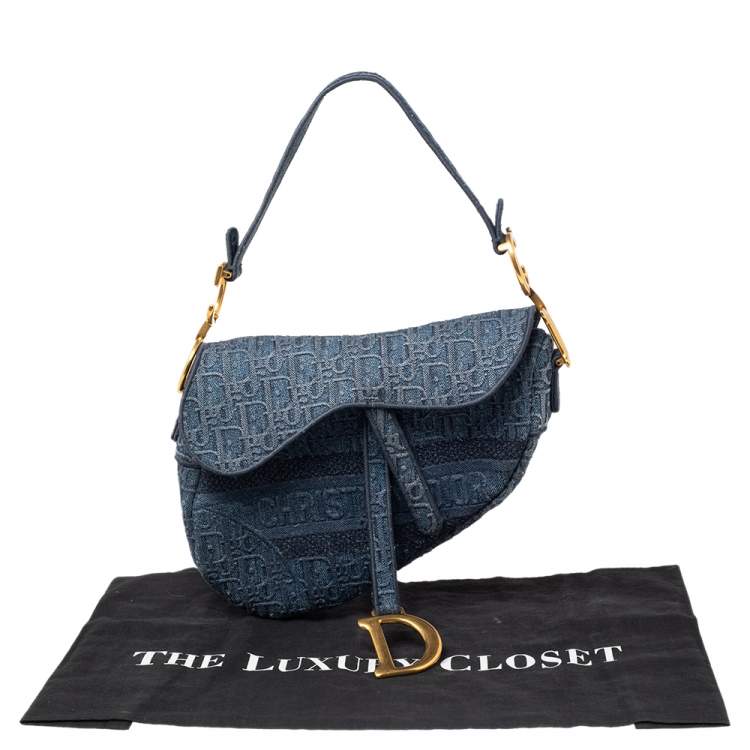 Pre Owned Dior Blue Oblique Denim Saddle Bag