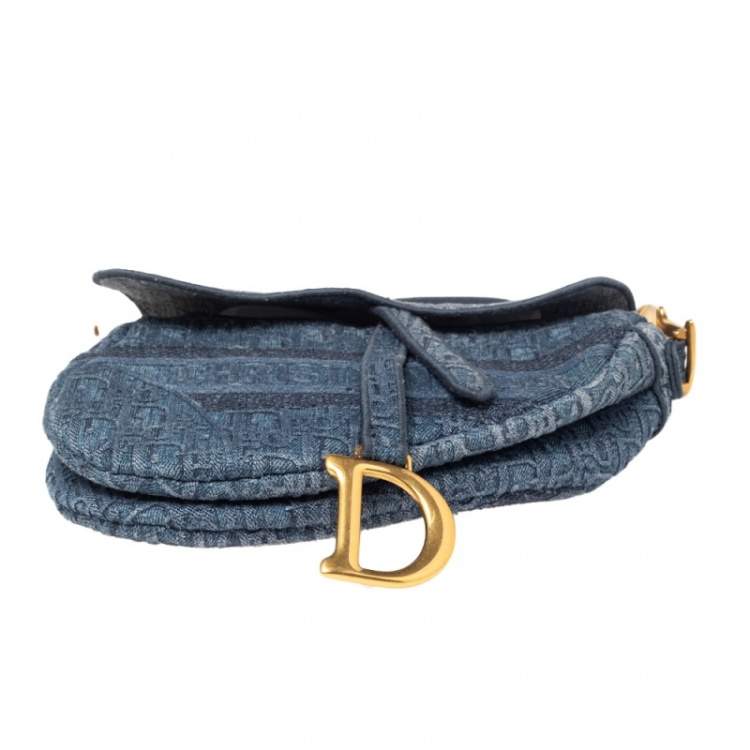 Pre Owned Dior Blue Oblique Denim Saddle Bag