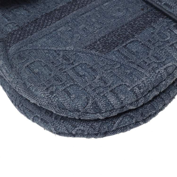 Pre Owned Dior Blue Oblique Denim Saddle Bag