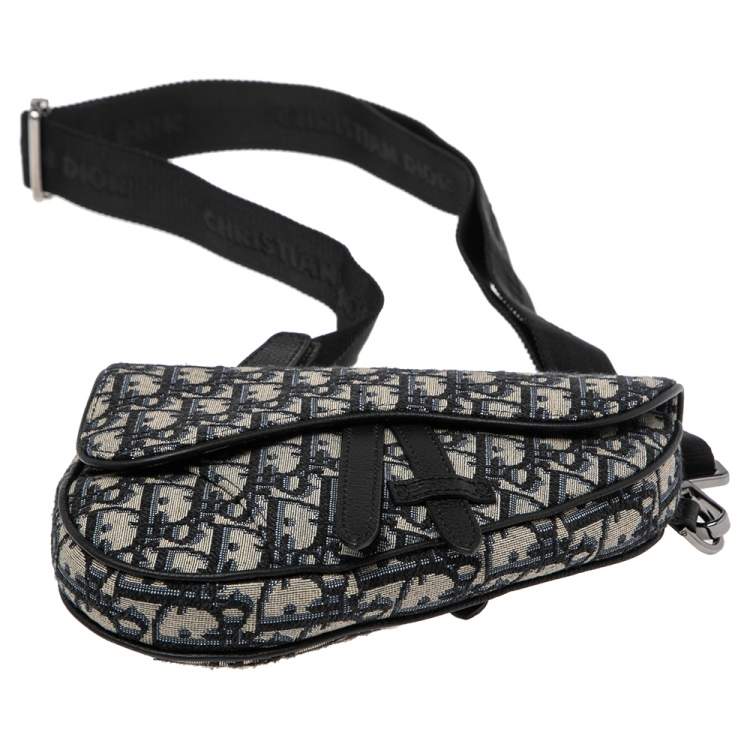 Pre Owned Dior Navy Blue Oblique Canvas Mini Saddle Crossbody Bag
