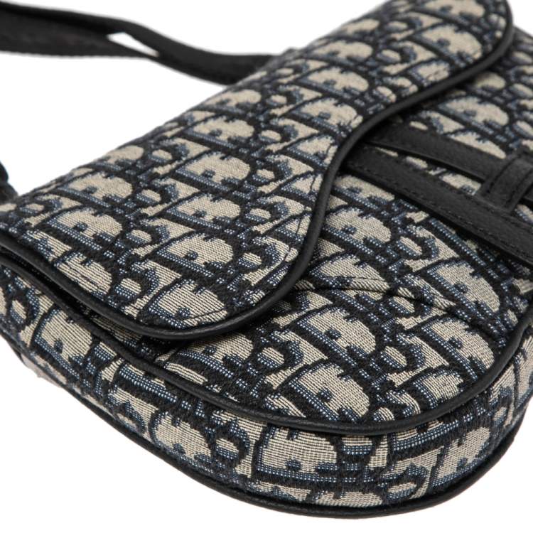 Pre Owned Dior Navy Blue Oblique Canvas Mini Saddle Crossbody Bag
