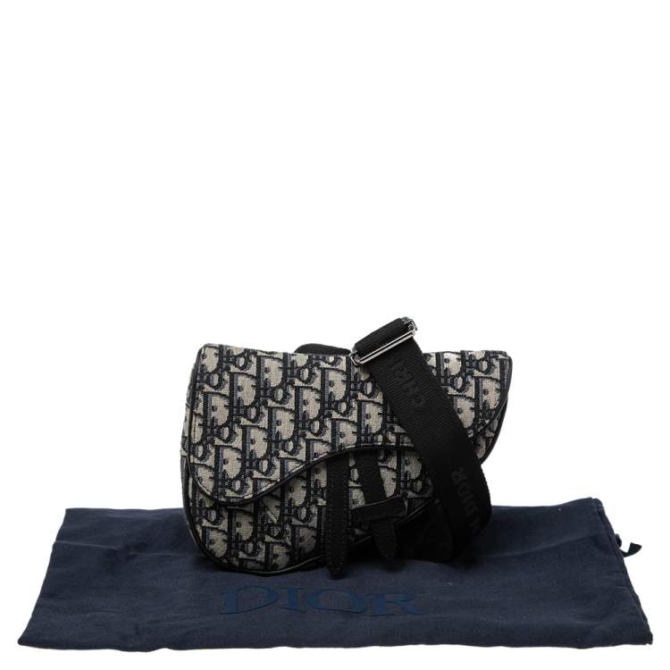 Pre Owned Dior Navy Blue Oblique Canvas Mini Saddle Crossbody Bag