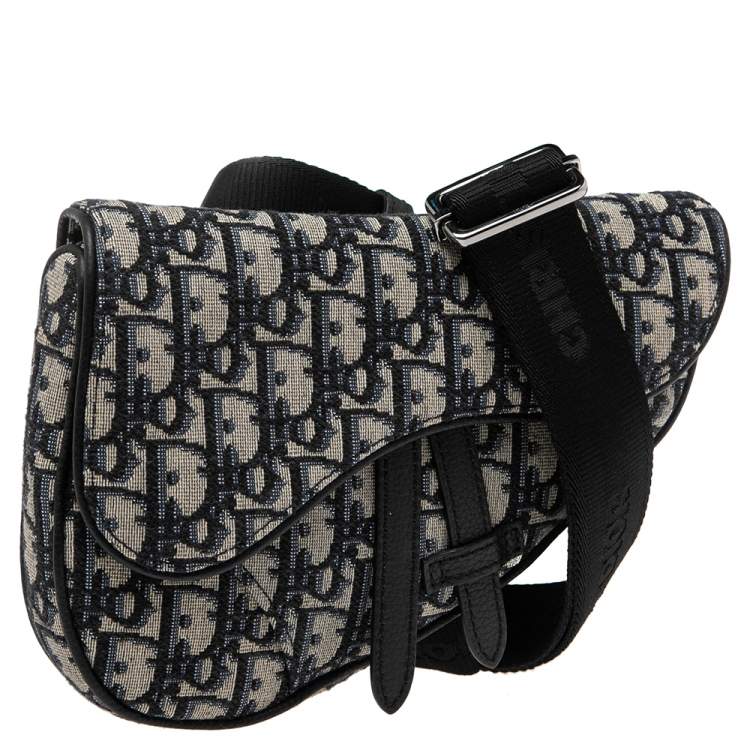 Pre Owned Dior Navy Blue Oblique Canvas Mini Saddle Crossbody Bag
