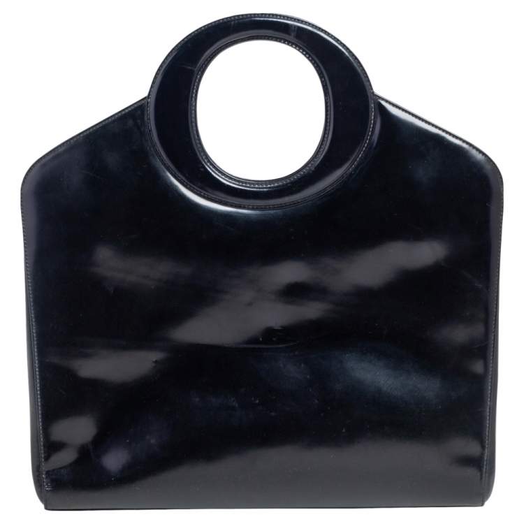 Pre Owned Dior Black Glossy Leather Vintage Frame Bag