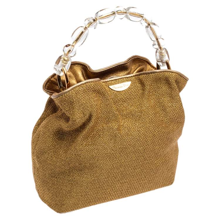 Pre Owned Dior Gold Woven Raffia Hobo 