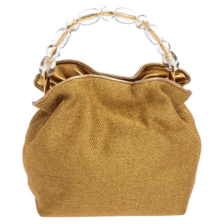 Pre Owned Dior Gold Woven Raffia Hobo 