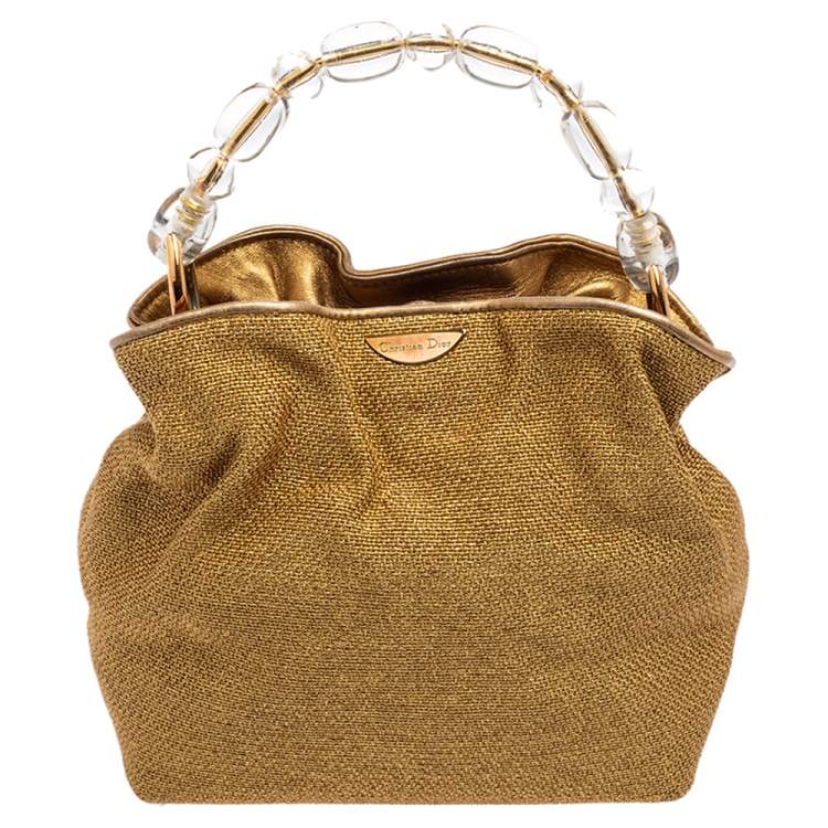 Pre Owned Dior Gold Woven Raffia Hobo 
