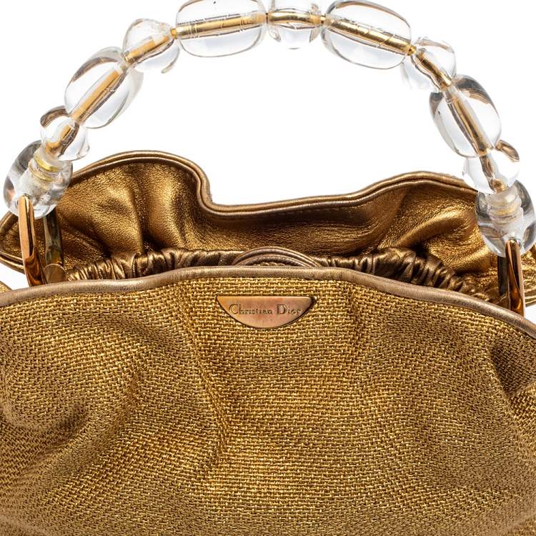 Pre Owned Dior Gold Woven Raffia Hobo 