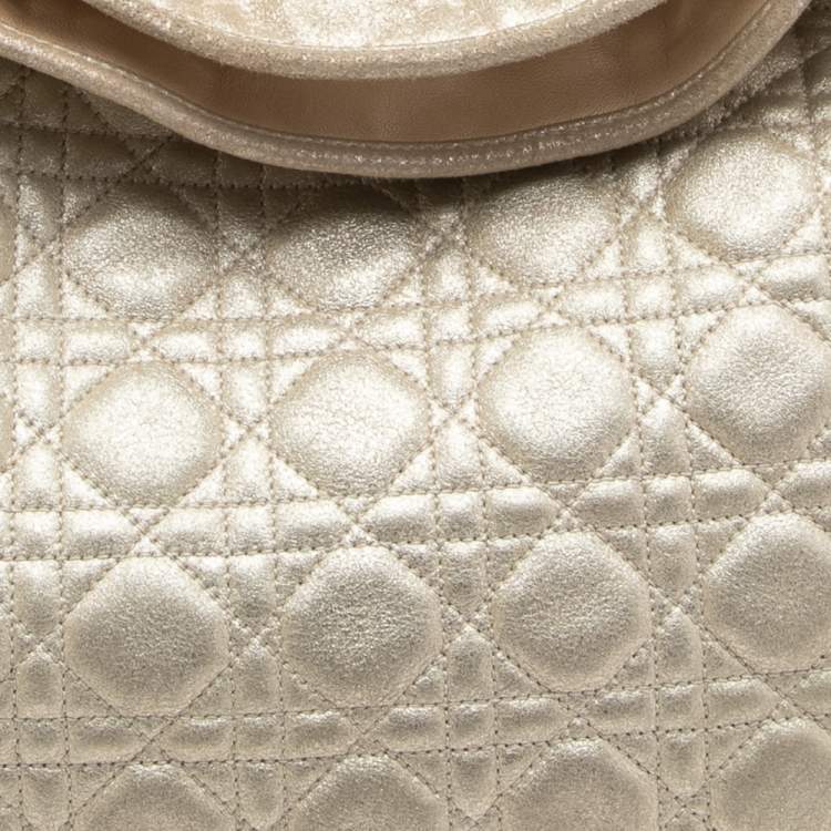 Pre Owned Dior Gold Quilted Cannage Leather Large Soft Lady Dior Hobo