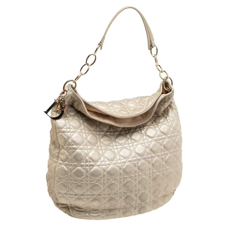 Pre Owned Dior Gold Quilted Cannage Leather Large Soft Lady Dior Hobo