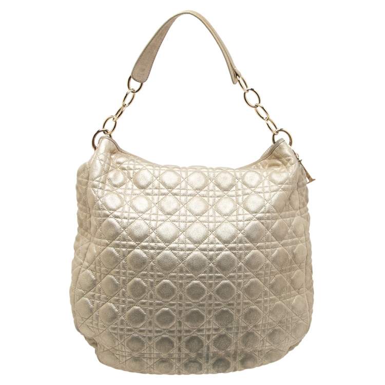 Pre Owned Dior Gold Quilted Cannage Leather Large Soft Lady Dior Hobo