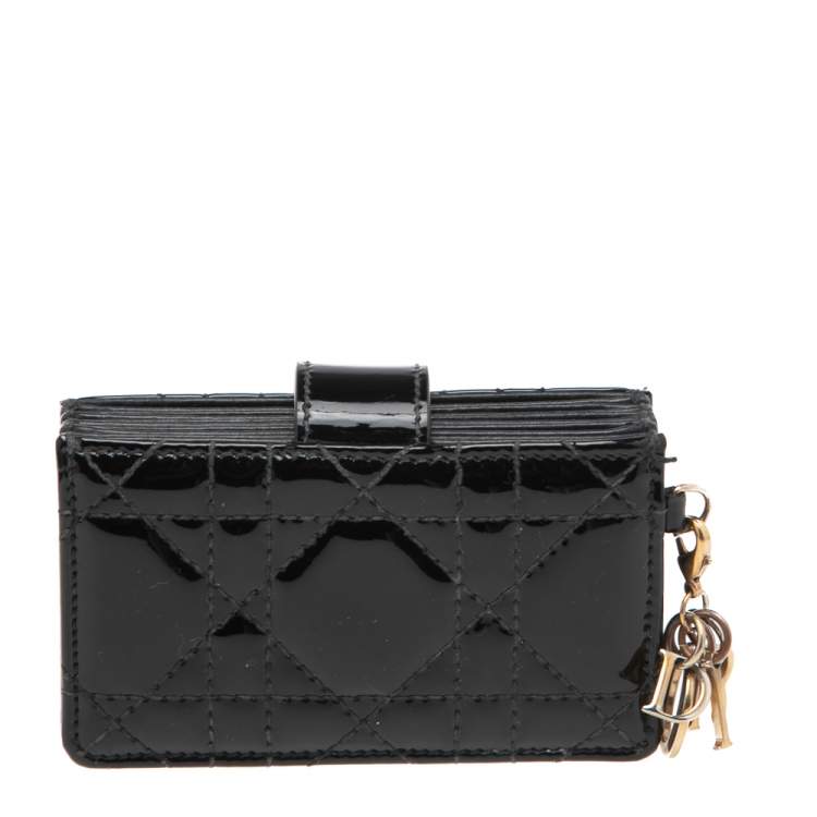 Pre Owned  Dior Black Cannage Patent Leather Lady Dior Gusset Card Case 