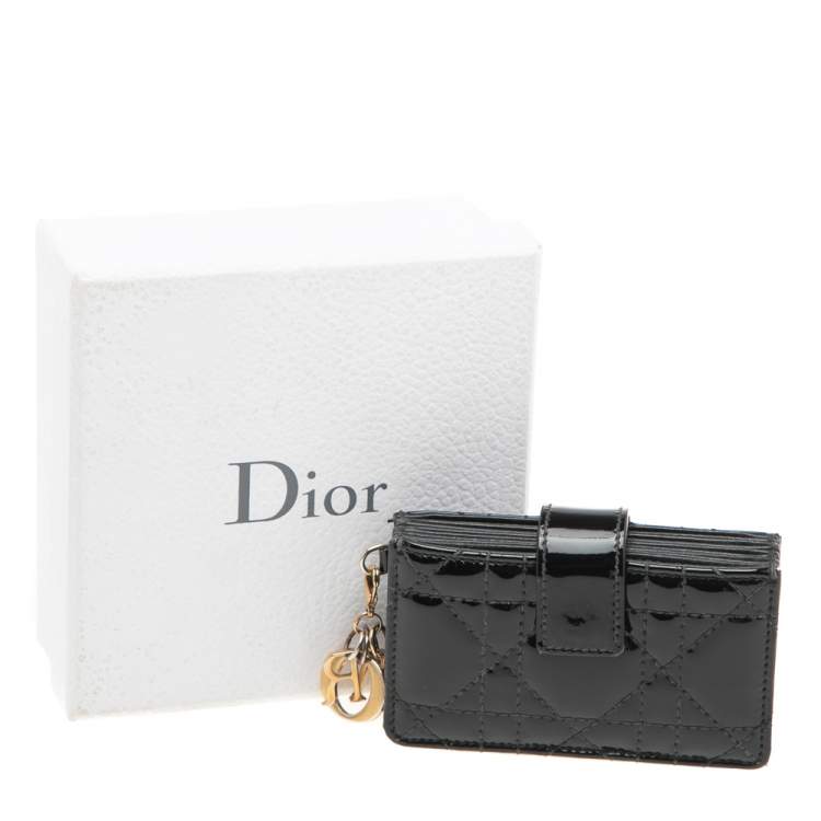 Pre Owned  Dior Black Cannage Patent Leather Lady Dior Gusset Card Case 