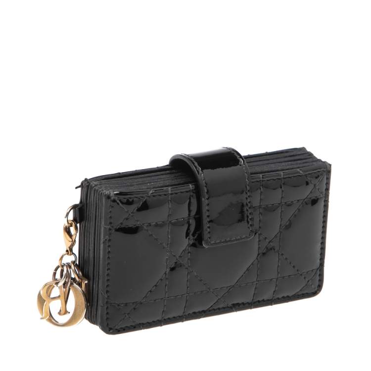 Pre Owned  Dior Black Cannage Patent Leather Lady Dior Gusset Card Case 