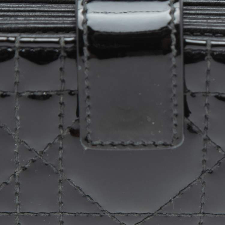 Pre Owned  Dior Black Cannage Patent Leather Lady Dior Gusset Card Case 