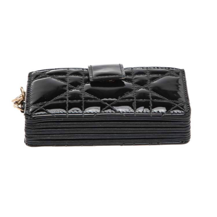 Pre Owned  Dior Black Cannage Patent Leather Lady Dior Gusset Card Case 