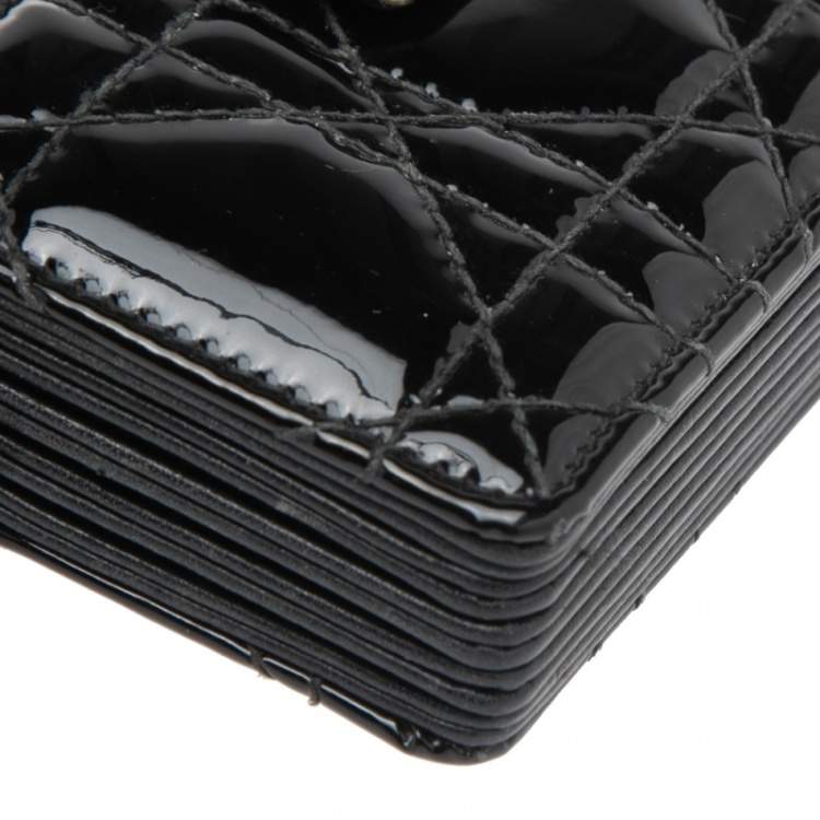 Pre Owned  Dior Black Cannage Patent Leather Lady Dior Gusset Card Case 