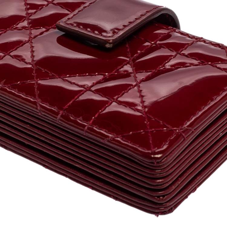 Pre Owned  Dior Red Cannage Patent Leather Lady Dior Gusset Card Case 