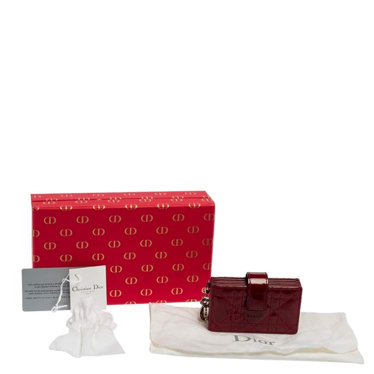 Pre Owned  Dior Red Cannage Patent Leather Lady Dior Gusset Card Case 