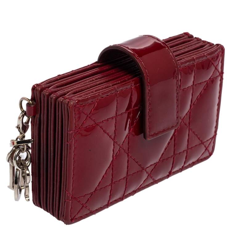 Pre Owned  Dior Red Cannage Patent Leather Lady Dior Gusset Card Case 