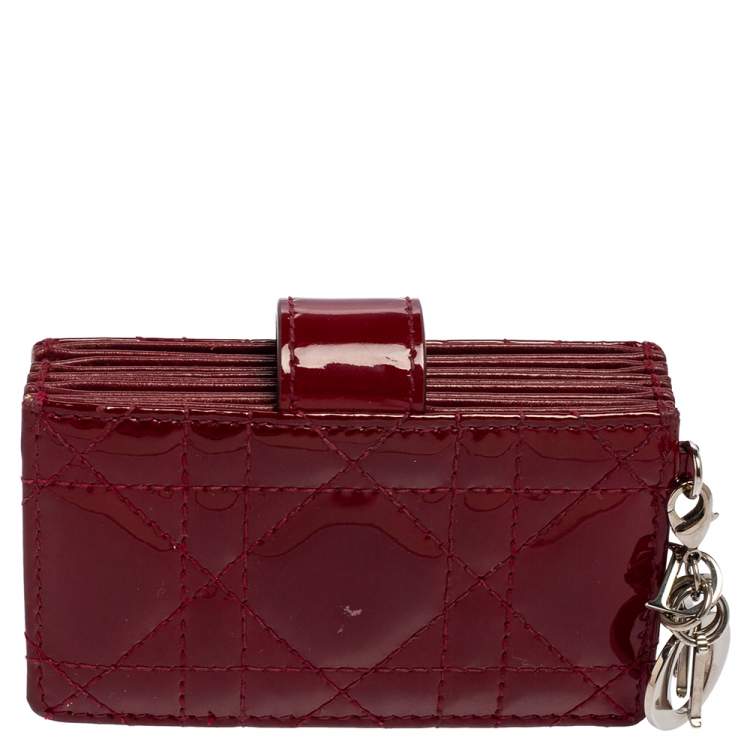 Pre Owned  Dior Red Cannage Patent Leather Lady Dior Gusset Card Case 