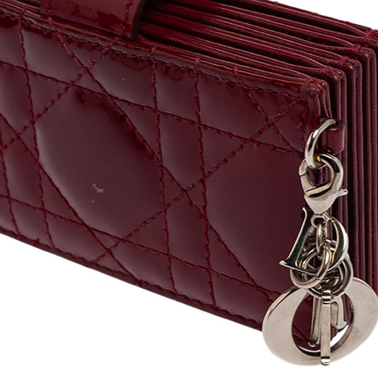 Pre Owned  Dior Red Cannage Patent Leather Lady Dior Gusset Card Case 