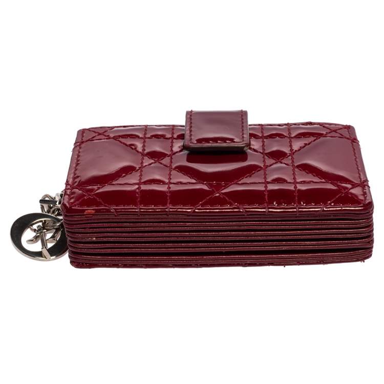 Pre Owned  Dior Red Cannage Patent Leather Lady Dior Gusset Card Case 