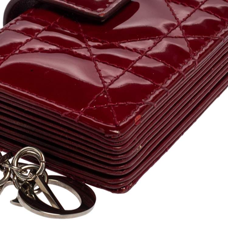 Pre Owned  Dior Red Cannage Patent Leather Lady Dior Gusset Card Case 