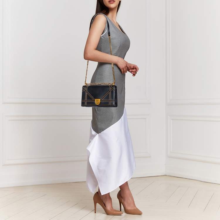 Dior Black Studded Leather Medium Diorama Flap Shoulder Bag Dior