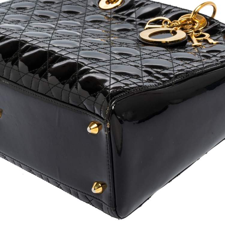 Pre Owned Dior Black Cannage Patent Leather Large Lady Dior Tote