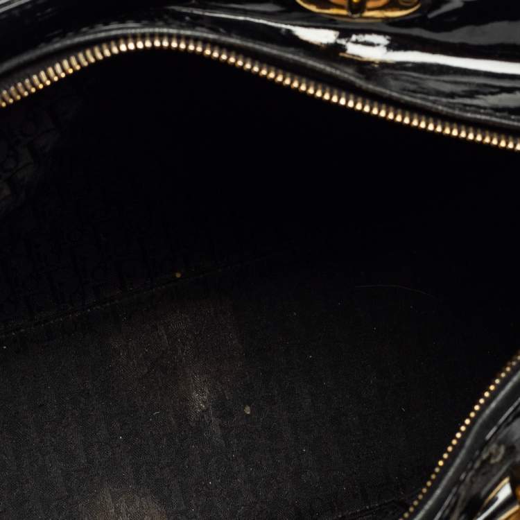 Pre Owned Dior Black Cannage Patent Leather Large Lady Dior Tote