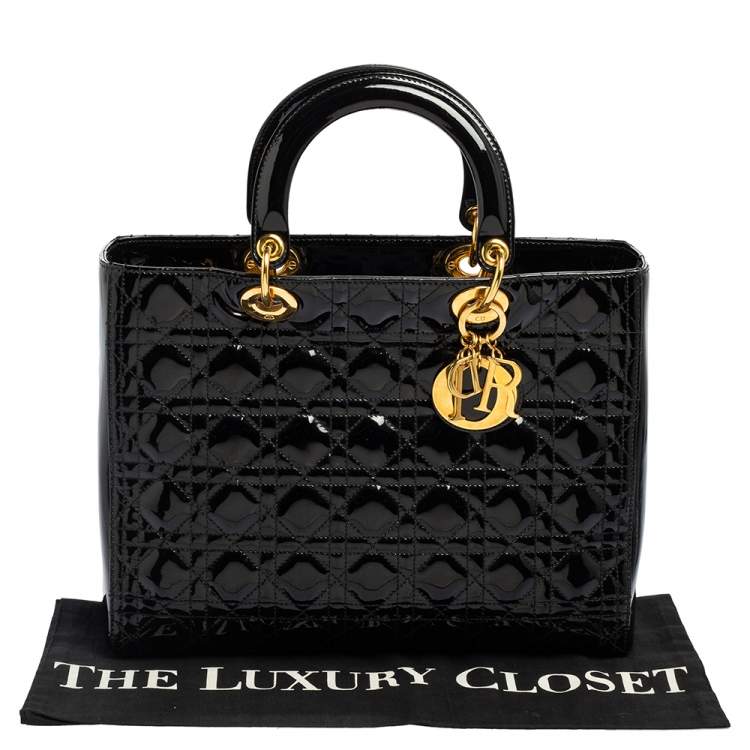 Pre Owned Dior Black Cannage Patent Leather Large Lady Dior Tote