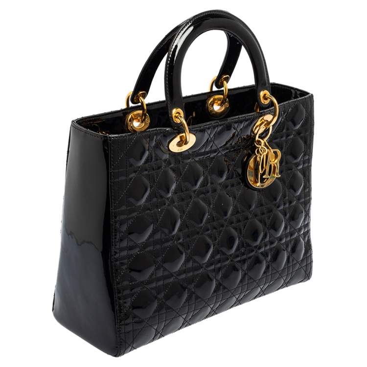 Pre Owned Dior Black Cannage Patent Leather Large Lady Dior Tote