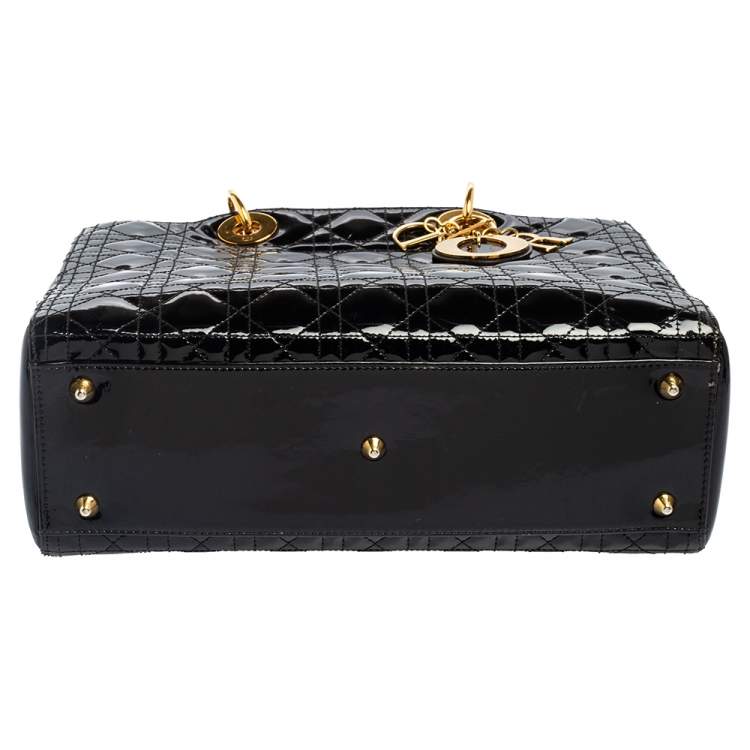 Pre Owned Dior Black Cannage Patent Leather Large Lady Dior Tote
