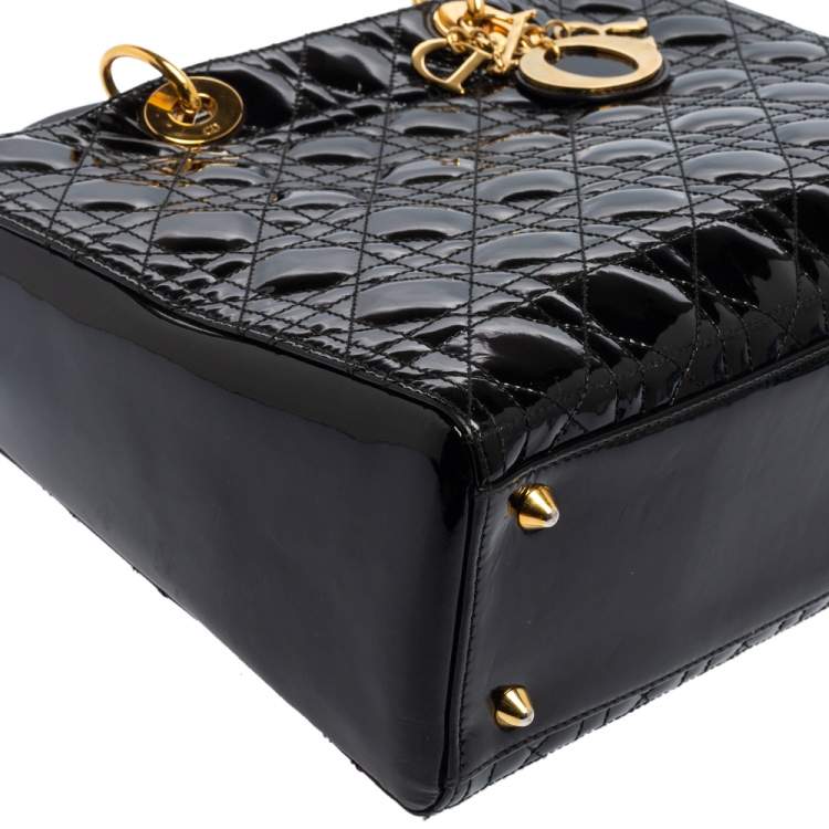 Pre Owned Dior Black Cannage Patent Leather Large Lady Dior Tote