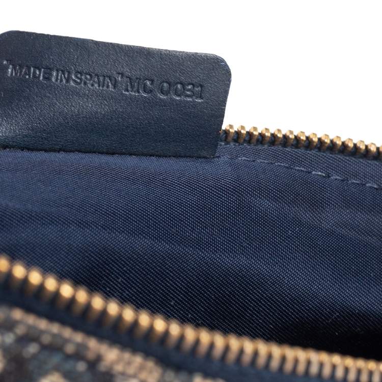 Pre Owned Dior Navy Blue/Grey Oblique Canvas and Leather Saddle Pochette Bag