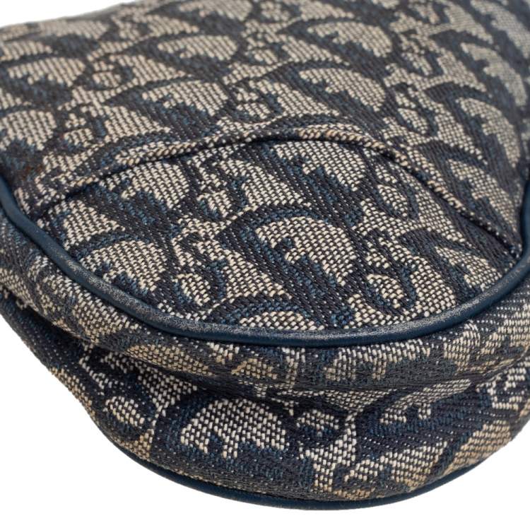Pre Owned Dior Navy Blue/Grey Oblique Canvas and Leather Saddle Pochette Bag