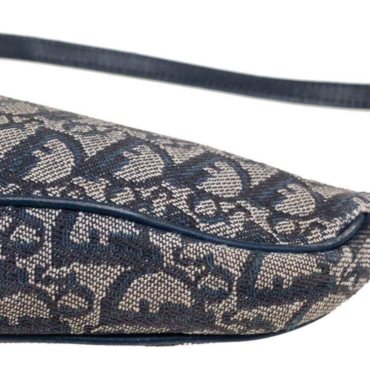 Pre Owned Dior Navy Blue/Grey Oblique Canvas and Leather Saddle Pochette Bag