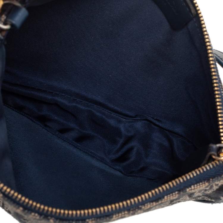 Pre Owned Dior Navy Blue/Grey Oblique Canvas and Leather Saddle Pochette Bag
